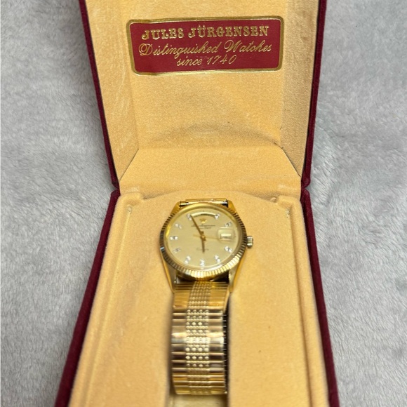 Vintage Jules Jurgensen 6482 Gold Plated Accent Diamond President Style W Box.
